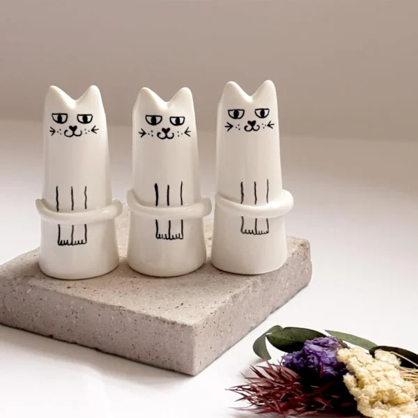 Sett med 3 Katteblomstervase Knopp Keramisk Mini Håndlaget Små Vaser for Hjemmeinnredning, Bryllupsfest, Bursdagsgave - Unik, Søt og Estetisk Miniatyr
