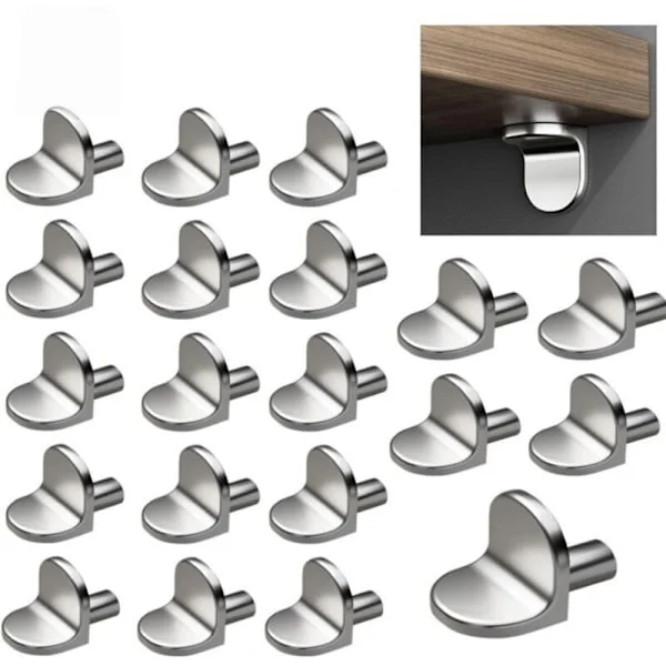 Hyllstöd för skåp. 50 stycken. 5 mm. L-formade. Hyllpinnar i metall, hyllfästen för möbler, bokhyllor och köksskåp (silver).