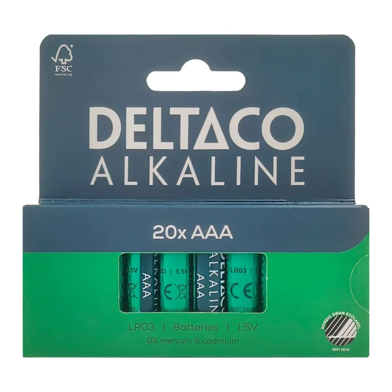 Deltaco Alkaline AAA-batterier 20-pk / AAA-batterier LR03 / Alkaline AAA-batterier