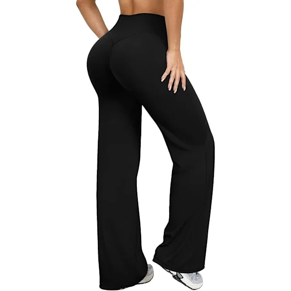 YOAKUKA Women's Wide Leg High Waisted Workout Pants Yoga Pants Stretchy Straight Leg Athletic Sweatpants Black