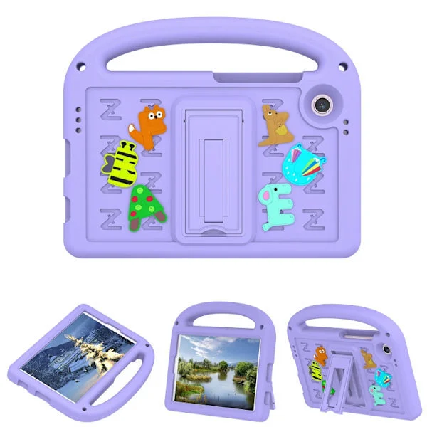 Samsung Galaxy Tab A9 / A11 iskunkestävä EVA-kotelo sarjakuva-varpusella, Taro Purple
