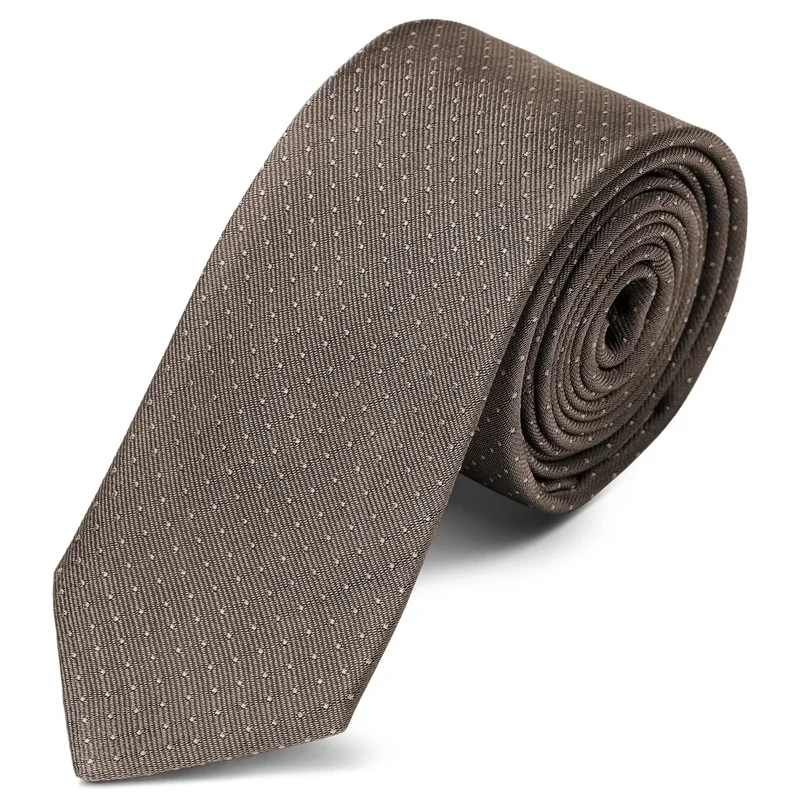 Beige Polka Dot Silk 6cm Tie for Men - Patterned Ties
