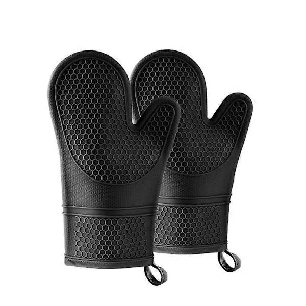 Silicone Oven Mitts - Jet Black Heat Resistant Oven Mitts Soft Lined Silicone Gloves - Oven Mitt-FX-