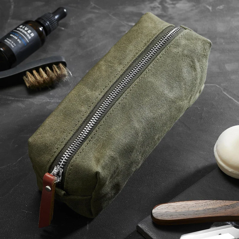 Beauty case mini in tela cerata verde oliva per uomini - Beauty case