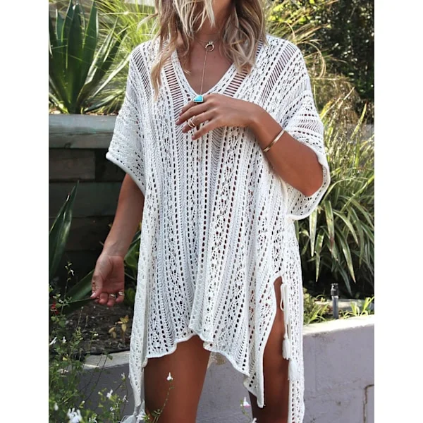 Dame Strikket Strandkjole Bikini Cover Up Sommer Strand Cover Up Bikini Bluse
