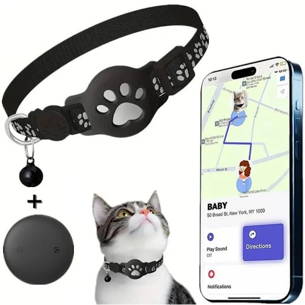 GPS-tracker för katt i realtid – Ingen månadsavgift, kompatibel med Apple Find My (iOS), inget SIM-kort, halsband för AirTag