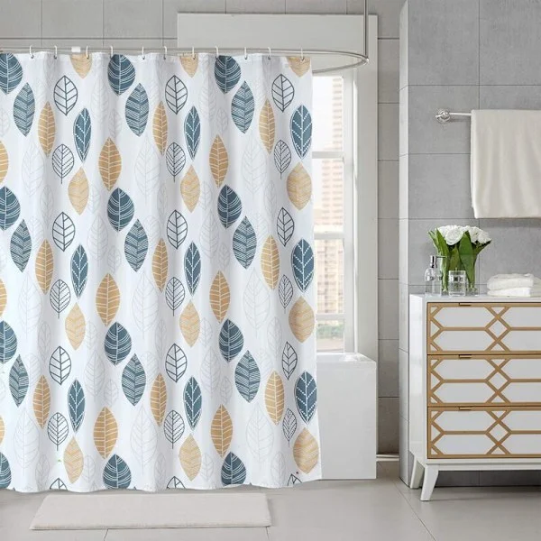 Shower Curtain Bathroom Curtain, Geometric Floral Pattern Polyester Waterproof Fabric Bath Curtain with 12 Hooks, 180x180cm