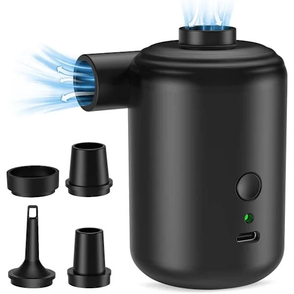 Elektrisk luftpumpe, oppladbar luftpumpe 3600mAh inflator/deflator med 4 dyser for madrass, bærbar luftpumpe for madrass, campingpute, van