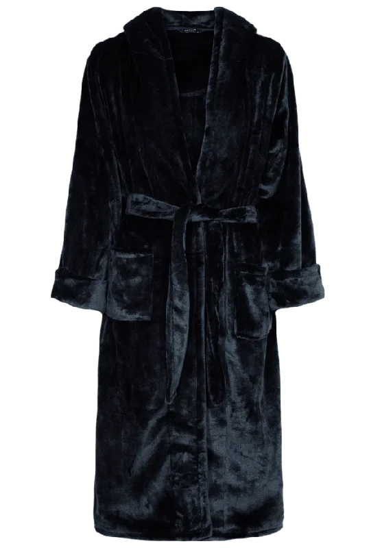 Decoy Lång Morgonrock Med Huva | 100% Polyester Brun Morgonrockar Dam Svart XS
