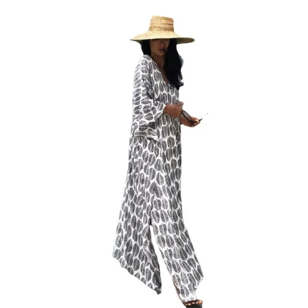 Dame Plus Size V-hals Strand Cover Up Cardigan, Hæklet Farveblok Badedragt Overlay, Løs Pasform Maxi Kjole med Sideslidser til Resort, Pool eller 
