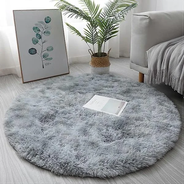 Pyöreä Matto, Moderni Korkeanukan Matto, Makuuhuoneen Matto, Mukava ja Pehmeä Liukumaton Pörröinen Lattiamatto, Muhkea Matto, Vaaleanharmaa, 60cm/