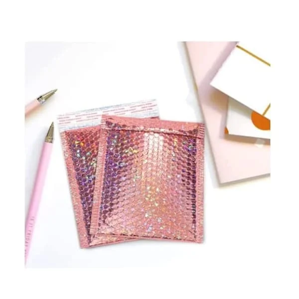 10x12 tums metallisk holografisk bubbelkuvert vadderat kuvert glitter fraktpåse -- Förpackning för småföretag (Champagne, 5-pack)