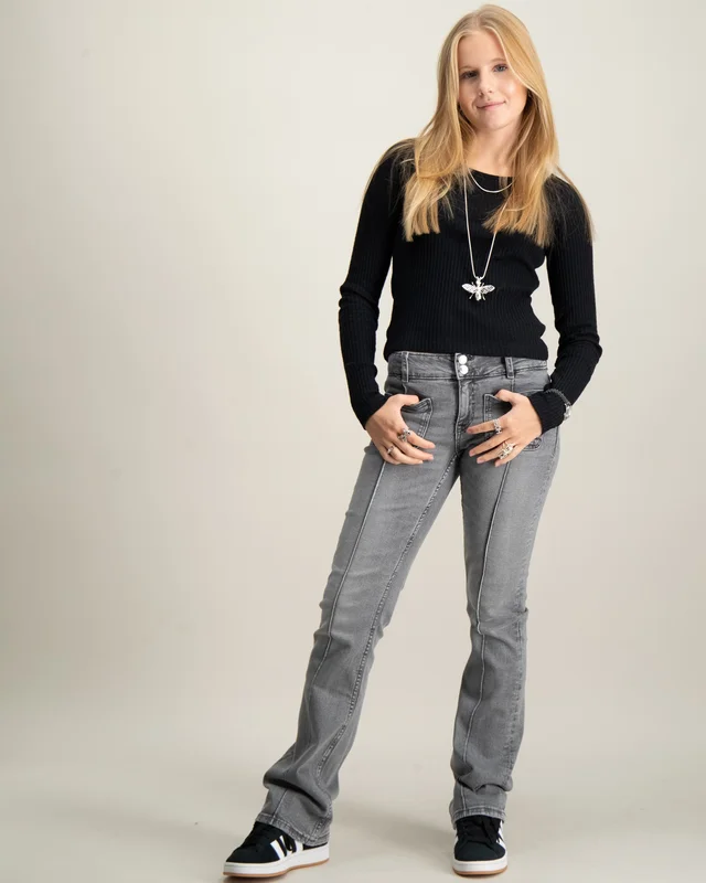Gina Tricot Young Pleated flare jeans Grå Jeans Jente - Kids Brand Store