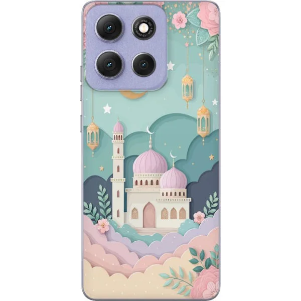 Kompatibelt Mobilskal till Motorola Moto G86 Drömlik moské med blommor, lyktor och halvmåne i mjuka rosa och turkosa nyanser för fantasifull dekor