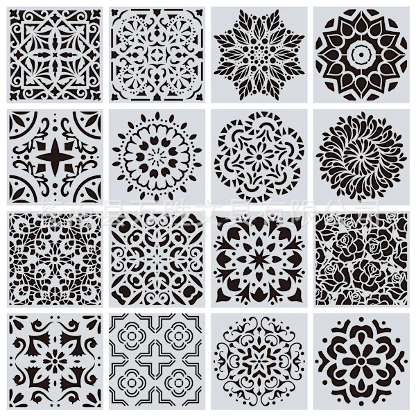 Gjenbrukbare sjablonger - Mandala sjablonger for DIY veggkunst og scrapbooking (16 stk)