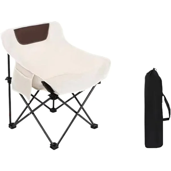 Portable Folding Chair, Perfect for Camping, Storage Bag Included, Cream White