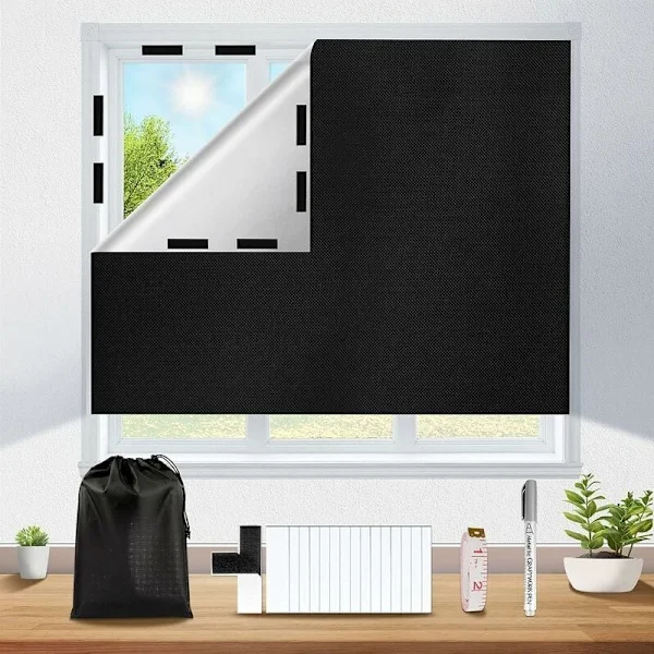 Mørkleggende rullegardin uten boring, 200x150cm rullegardin for, termisk vindusgardin med borrelås, termisk isolerende stoff innvendig ugjennomsiktig 
