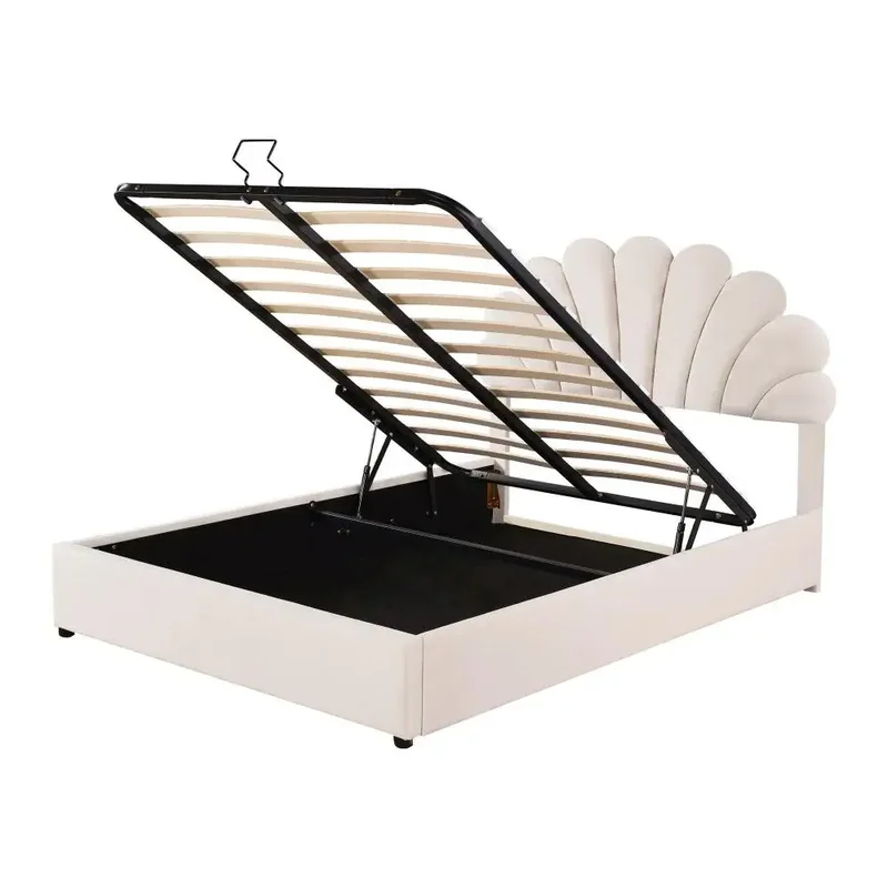 AliExpress - Gestoffeerd bed met bloemig hoofdeinde en lattenbodem, met in hoogte verstelbaar hoofdeinde en hydraulische opbergruimte