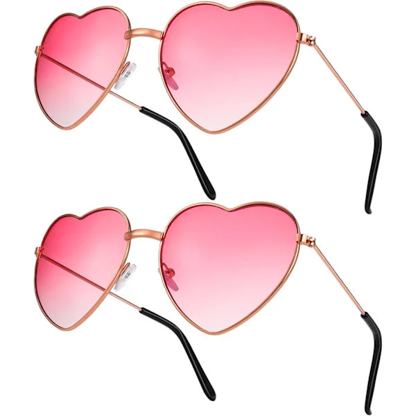 2 par hippieglasögon, vintage hjärtformade solglasögon 60-tals 70-tals stil hjärtformade glasögon semestertillbehör (rosa)