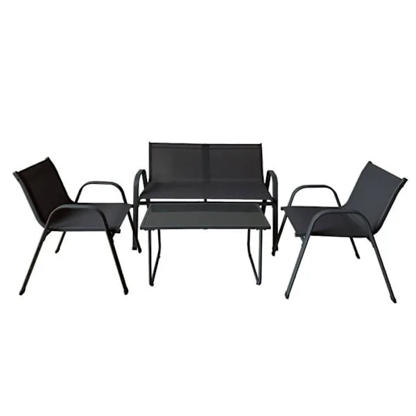 Trädgårdsset med bord och stolar - MARBUENO SUMMER - Svart stål - Textilène - Modern - Mått bord: 82x42x42 cm