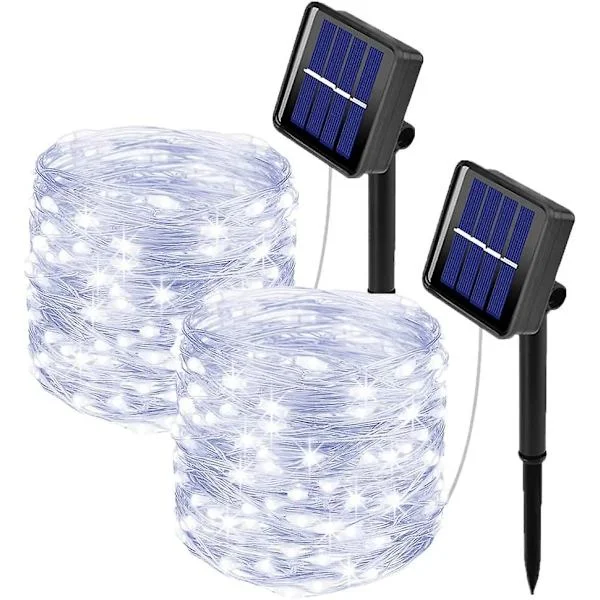 [2 stycken] Utomhus solcellslampor 10m 100 LED-lampor utomhus vattentät koppartråd 8 lägen solcellslampor dekoration för trädgård, balkong