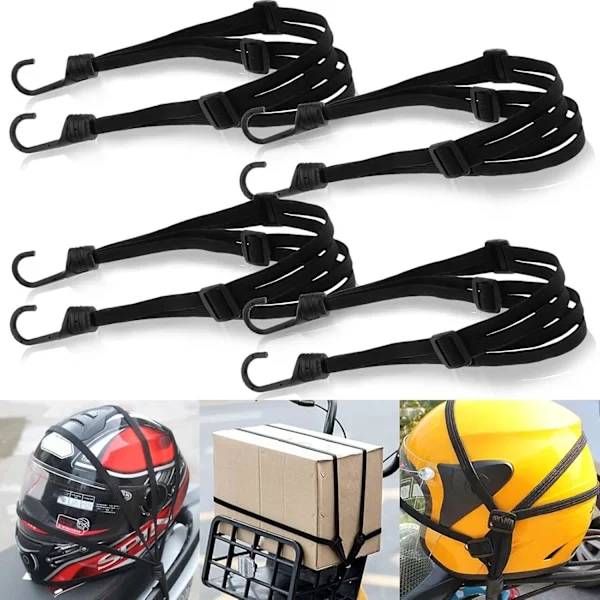 Bagageremmar med krokar, 4 stycken justerbara bagageremmar, elastisk rem med 8 glidande spännen kompatibla med bagagehjälm, svart