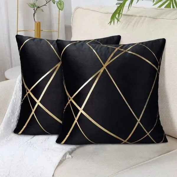Velvet Pillow Covers Black Set of 2 Gold Geometric Outdoor Sofa Decor