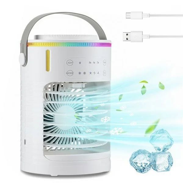 Kannettava Ilmastointilaite Tuuletin Hiljainen Ilmastointilaite Mini-ilmastointilaite, 600ML USB-mobiili-ilmastointilaite, 3 tuulen nopeutta