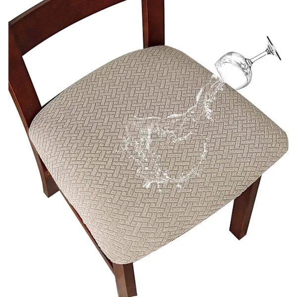Chair Cover 2/4 pcs Chair Protector Cover Removable Waterproof Chair Slipcover Washable Jacquard Elastic Chair Cover (Tan, 4 pcs)