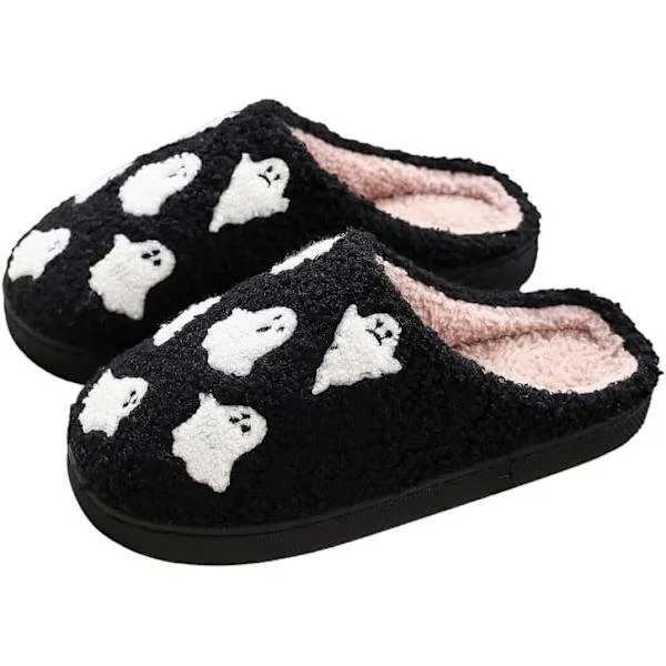 Fluffy Slippers for Women and Men, Warm and Comfortable Plush Slippers with Soft Cushions, Slip-on Indoor Slippers for Indoor and Outdoor Use Ghost 