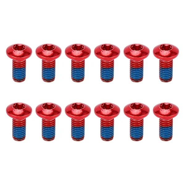 12 stk Mountainbike Skivebrems Rotor Bolter Legering Stål Sykkel Brems Skiveskruer T25 M5x10mm Bolter Røde