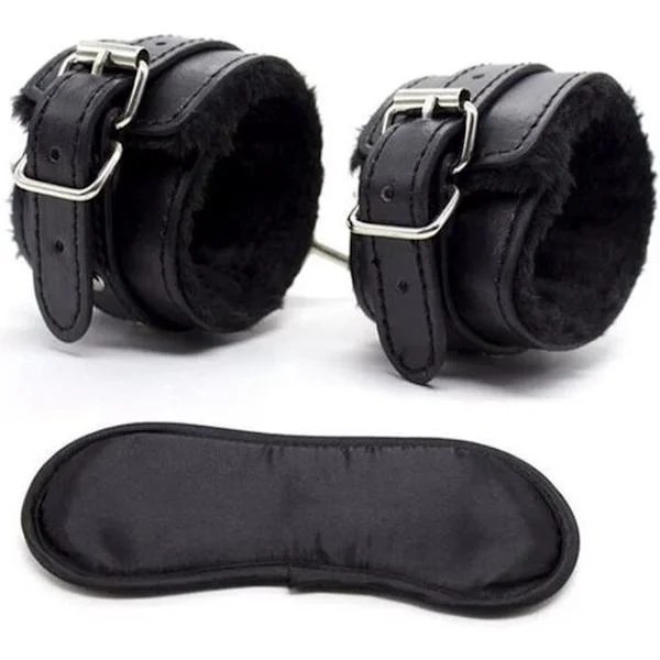 SM Bondage Sex Ögonmask med Handbojor: Erotisk Läder Mask för BDSM-fester, Maskeradleksaker för Vuxna i Svart
