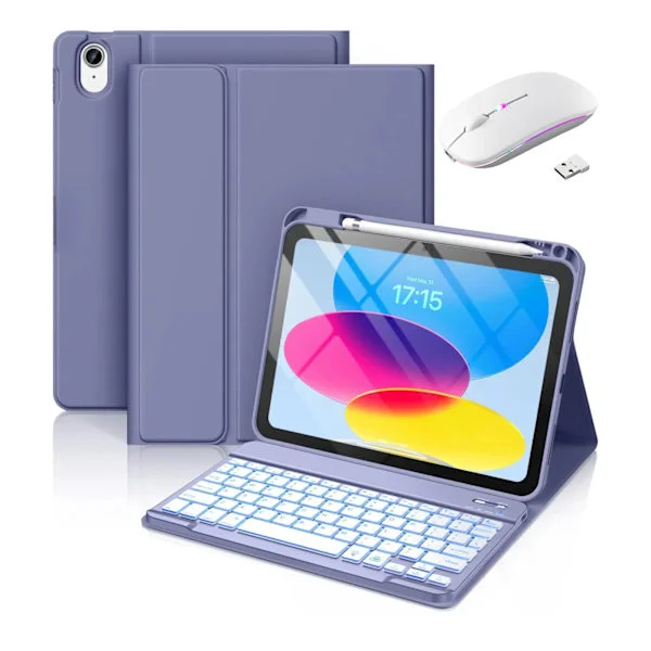 Bluetooth-tastaturcover til iPad Air 11 M3/M2 (2025/2024) tommer med magnetisk baggrundsbelyst tastatur og mus (engelsk)