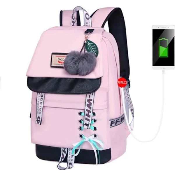 Ryggsäck för dam - Rosa - Canvas - Vattentät - Multifunktionell
