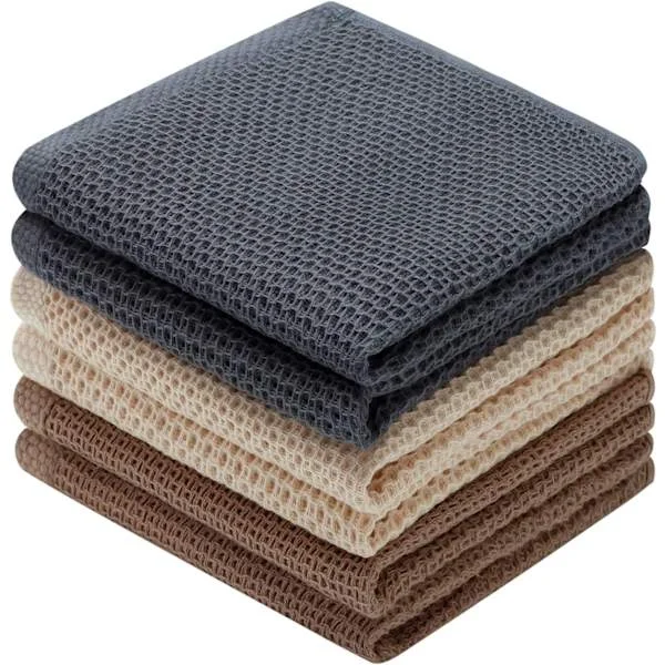6-pakning Bomulls kjøkkenkluter Superabsorberende og lo-frie oppvaskhåndklær 33 x 33 cm Brun - Grå - Beige