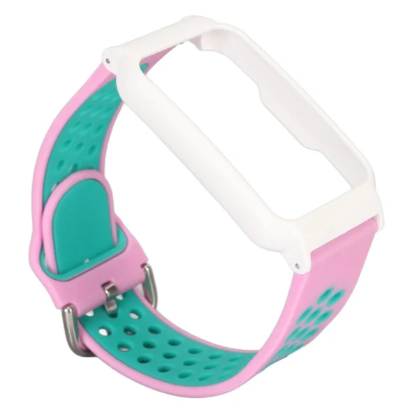 20 mm silikonarmband mjukt andningsbart snyggt bekvämt lättvikt för OPPO FREE Smart Watch Rosa Grön + Vitt skal