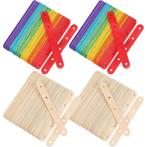 200 stk. fargede og naturlige ispinner i tre med hull for DIY-kunst, klasseromsrekvisita, pastell jumbo-godbiter til skoleprosjekter -