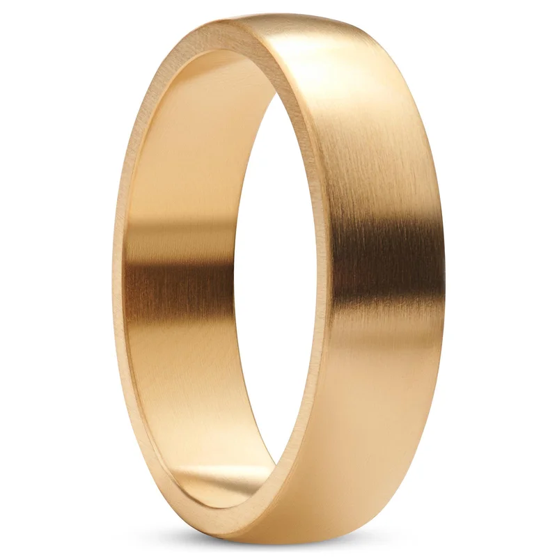 Ferrum | 6 mm Anillo de media caña de acero inoxidable dorado cepillado para hombres - Anillos de acero