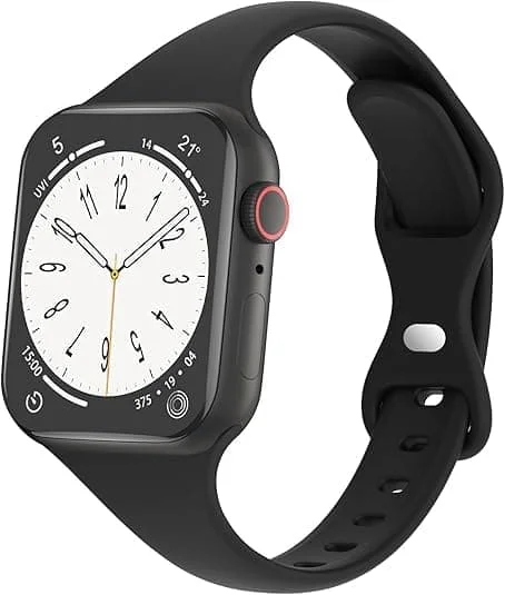 Sport Slim silikonrem kompatibel med Apple Watch Band 38mm 42mm 40mm 44mm 41mm 45mm 46mm 49mm, tynn smal erstatningsrem svart 38mm/40mm/41mm