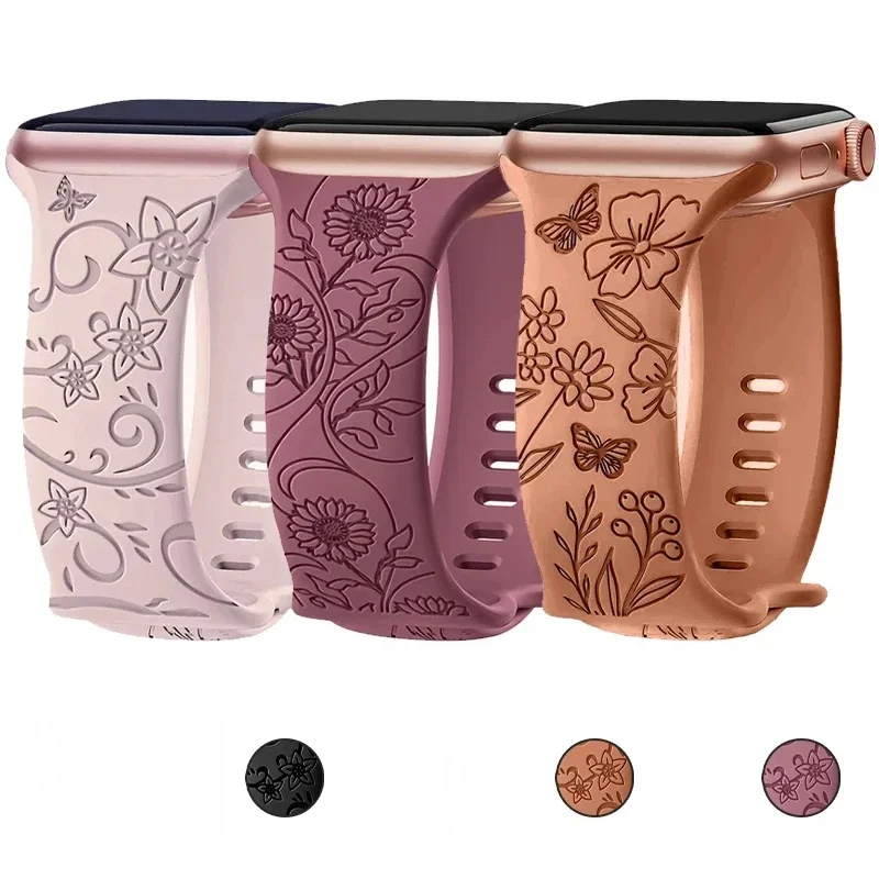 AliExpress - Gegraveerde band voor Apple Watch-band 46 mm 44 mm 42 mm 41 mm 40 45 mm Ultra 3 2 49 mm Bloemenarmband Iwatch-serie 11 10 9 8 7 SE 6 5