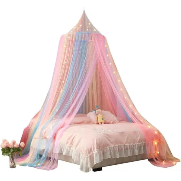 Bed Canopy for Girls, Rainbow Canopy Bed Net, Princess Mosquito Net Play Tent for Kids, Hanging Bed Net Protection for Girls Room Decor (Rainbow)[JUN]