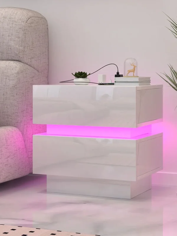 AliExpress - LED-Nachttische, Sofa-Beistelltisch aus Holz, Nachttischkommode, herausnehmbare Stoffschublade, offenes Regal, für Schlafzimmer, modernes