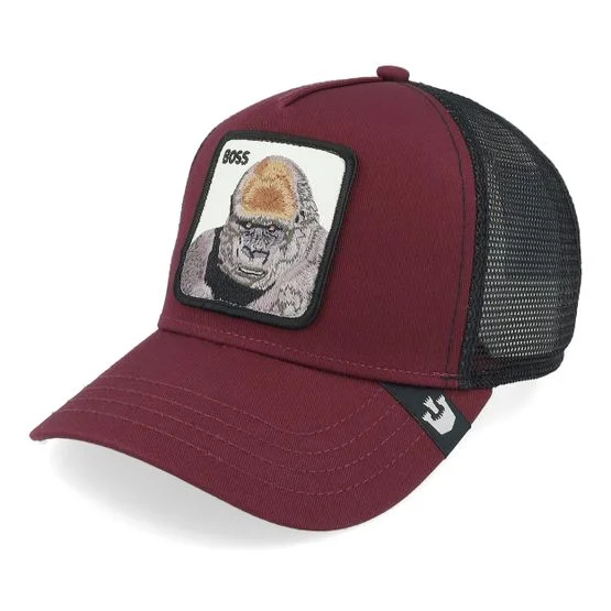 Goorin Bros. - The Boss Gorilla Burgundy/Black A-Frame Trucker Trucker Red Cap - @ Hatstore