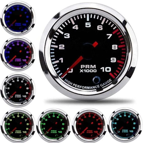 Varvräknare, Varvräknare, Universal Varvräknare Varvtalsräknare 52mm / 2in 7 Färger med Mätområde 0-10000 RPM