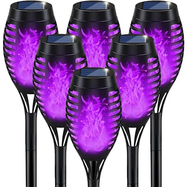 Halloween Decoration Outdoor, Halloween Solar Lights Outdoor with Purple Flame, Torch Halloween Lights for Lawn Garden Outdoor Decorations-FA-