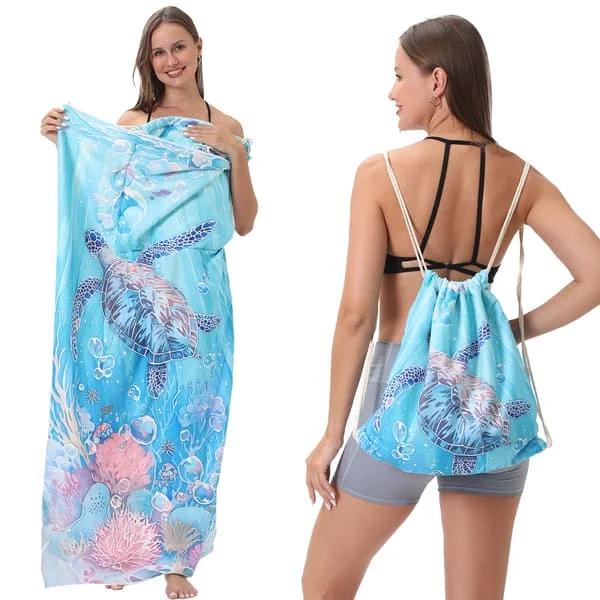 2-in-1 Beach Towel Backpack Portable Travel Bath Towel Outdoor Swimming Camping Storage Bag 70*140