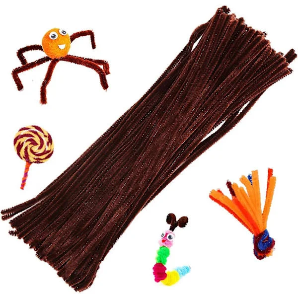 100 stycken piprensare Chenille-stång, enfärgade piprensare-set för piprensare DIY-konst hantverk dekorationer, Chenille-stänger piprensare (Brun)