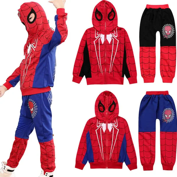 Barnekostyme Spiderman Treningsdress Sett Full Glidelås Hoodie Jakke Bukse Antrekk