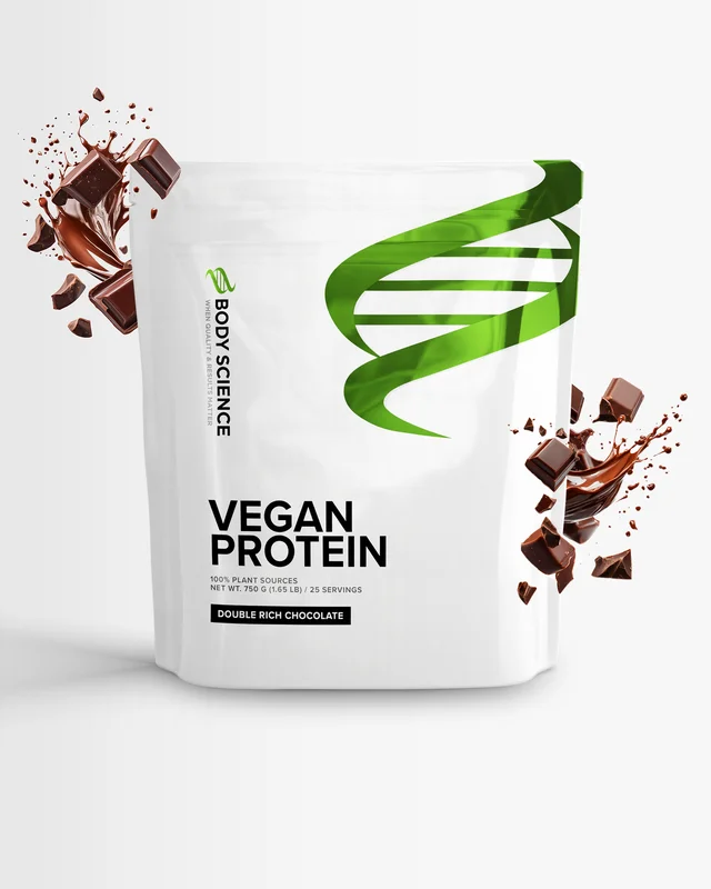 Veganprotein - 750 g - Double Rich Chocolate - Body Science Vegan Protein - Soja, Havre & Vete, Veganska kosttillskott, Veganskt proteinpulver