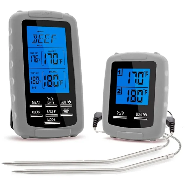 2PCS Trådlös Kötttermometer Mat Grill Termometer BBQ Grill Röktermometer Spis Digital Termometer med Dubbel Sond